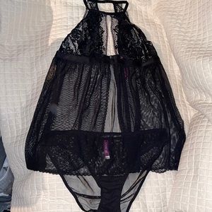 NWT 2PC ADORE ME BABYDOLL WITH MESH PANTIES SZ 3X BLK